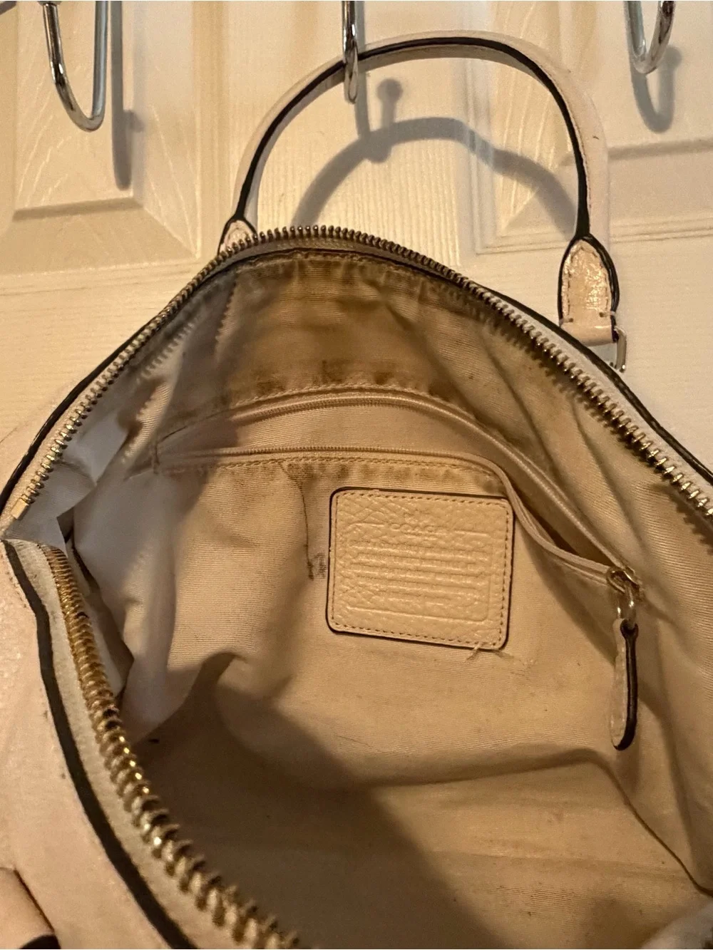 Coach Cream Pebbled Leather Satchel with Top Handles